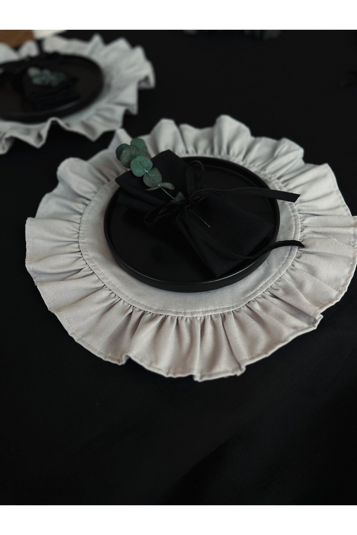 Moonlit Yuvarlak Fırfırlı Keten Supla / Amerikan Servis 4LÜ