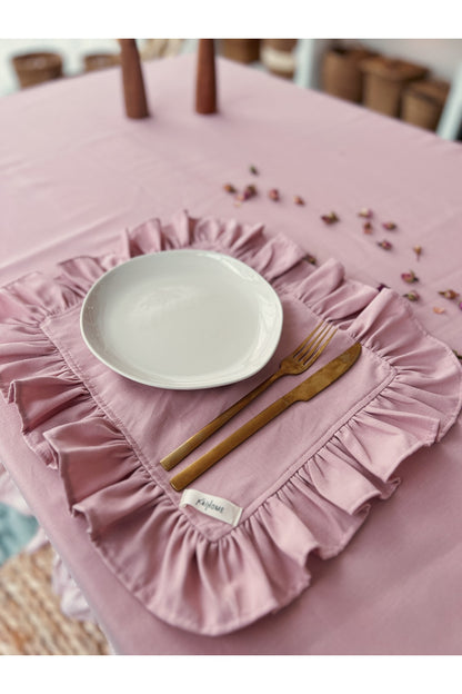 Rosy Keten Dikdörtgen Heryeri Fırfırlı Supla / Amerikan Servis 6Lı