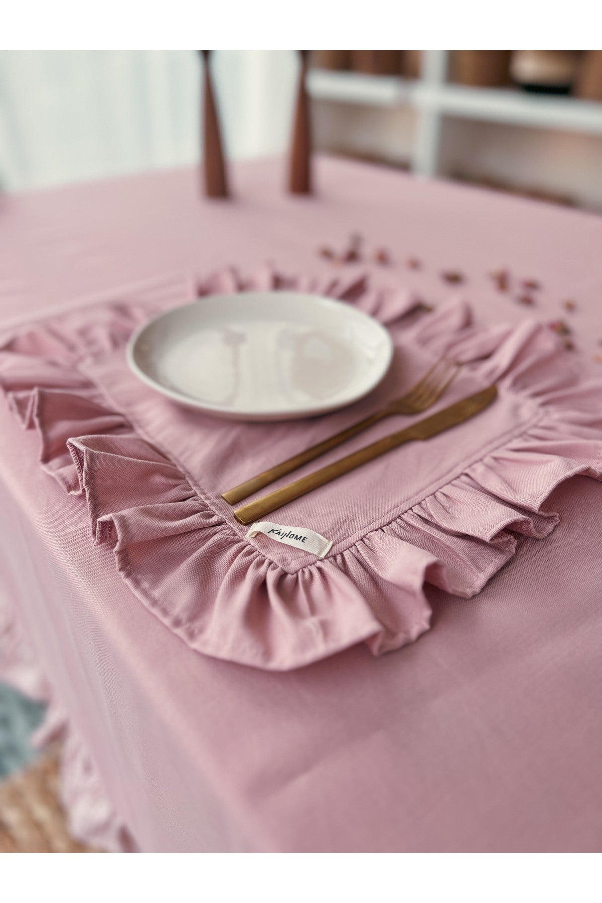 Rosy Keten Dikdörtgen Heryeri Fırfırlı Supla / Amerikan Servis 6Lı