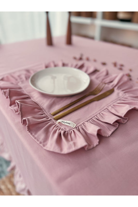 Rosy Keten Dikdörtgen Heryeri Fırfırlı Supla / Amerikan Servis 6Lı