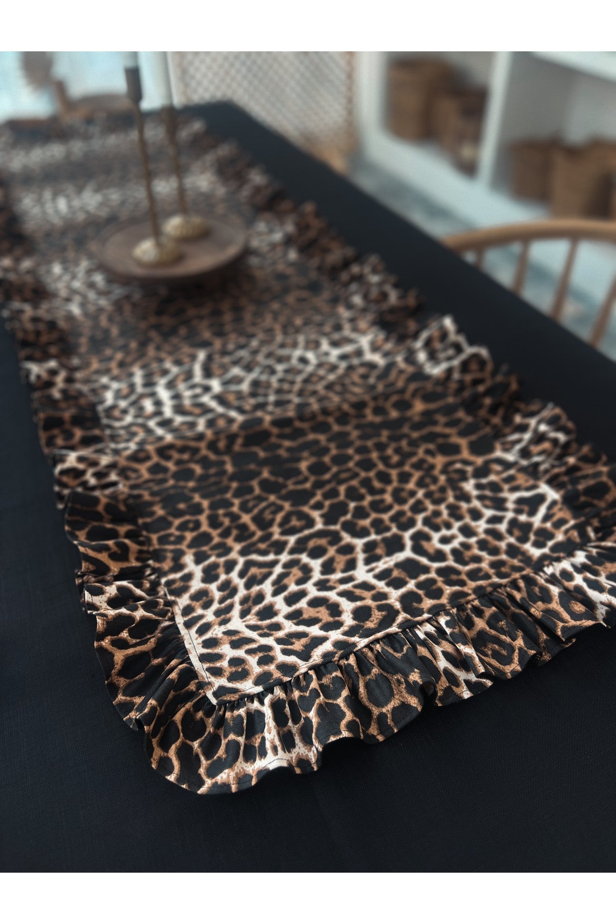 Leopard Keten Dikdörtgen Fırfırlı Runner 50CM X 150CM