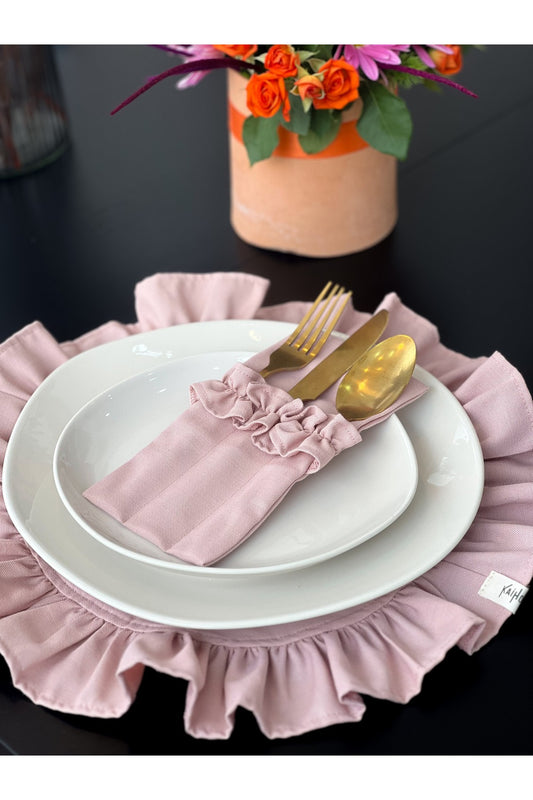 Rosy Fırfırlı 3 Bölmeli Çatal-Kaşık-Bıçak Kılıfı 6Lı