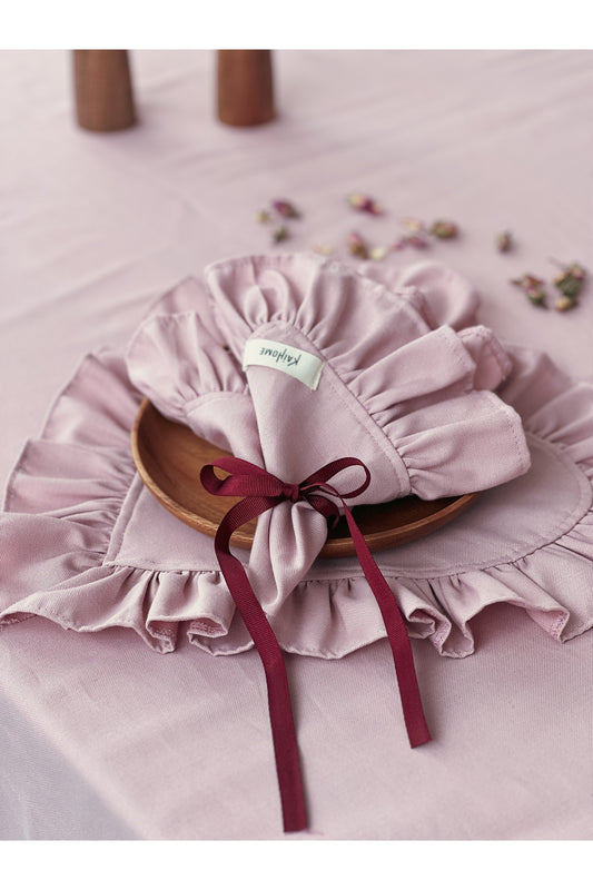 Rosy 4Lü Keten Kumaş Fırfırlı Peçete / Supla