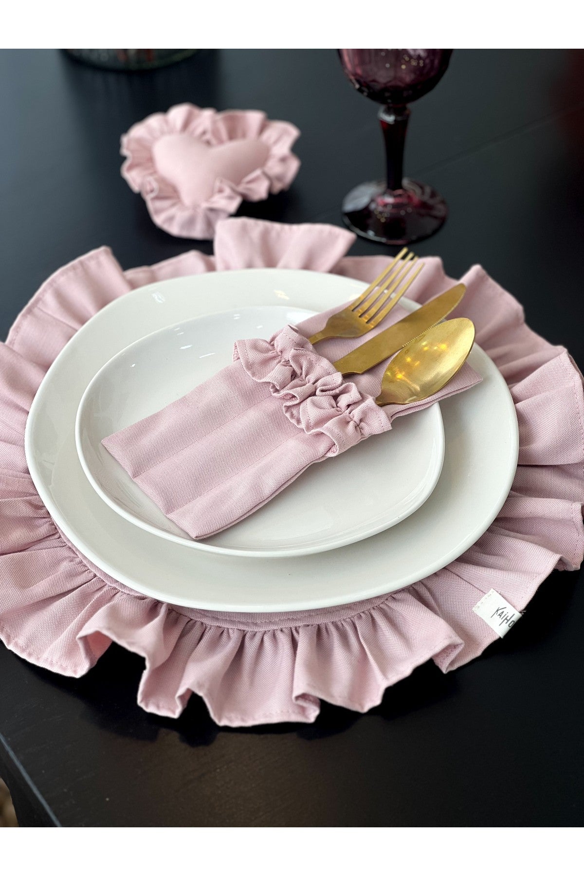 Rosy Fırfırlı 3 Bölmeli Çatal-Kaşık-Bıçak Kılıfı 6Lı