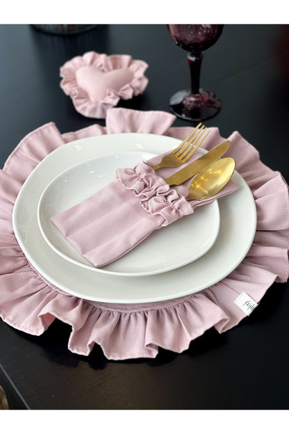 Rosy Fırfırlı 3 Bölmeli Çatal-Kaşık-Bıçak Kılıfı 6Lı