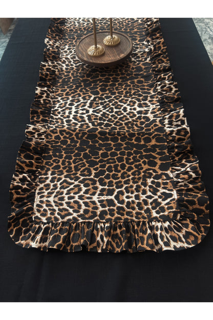 Leopard Keten Dikdörtgen Fırfırlı Runner 50CM X 150CM