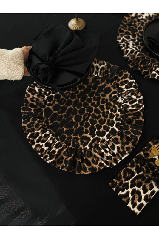 Leopard Keten Fırfırlı Yuvarlak Supla 4LÜ