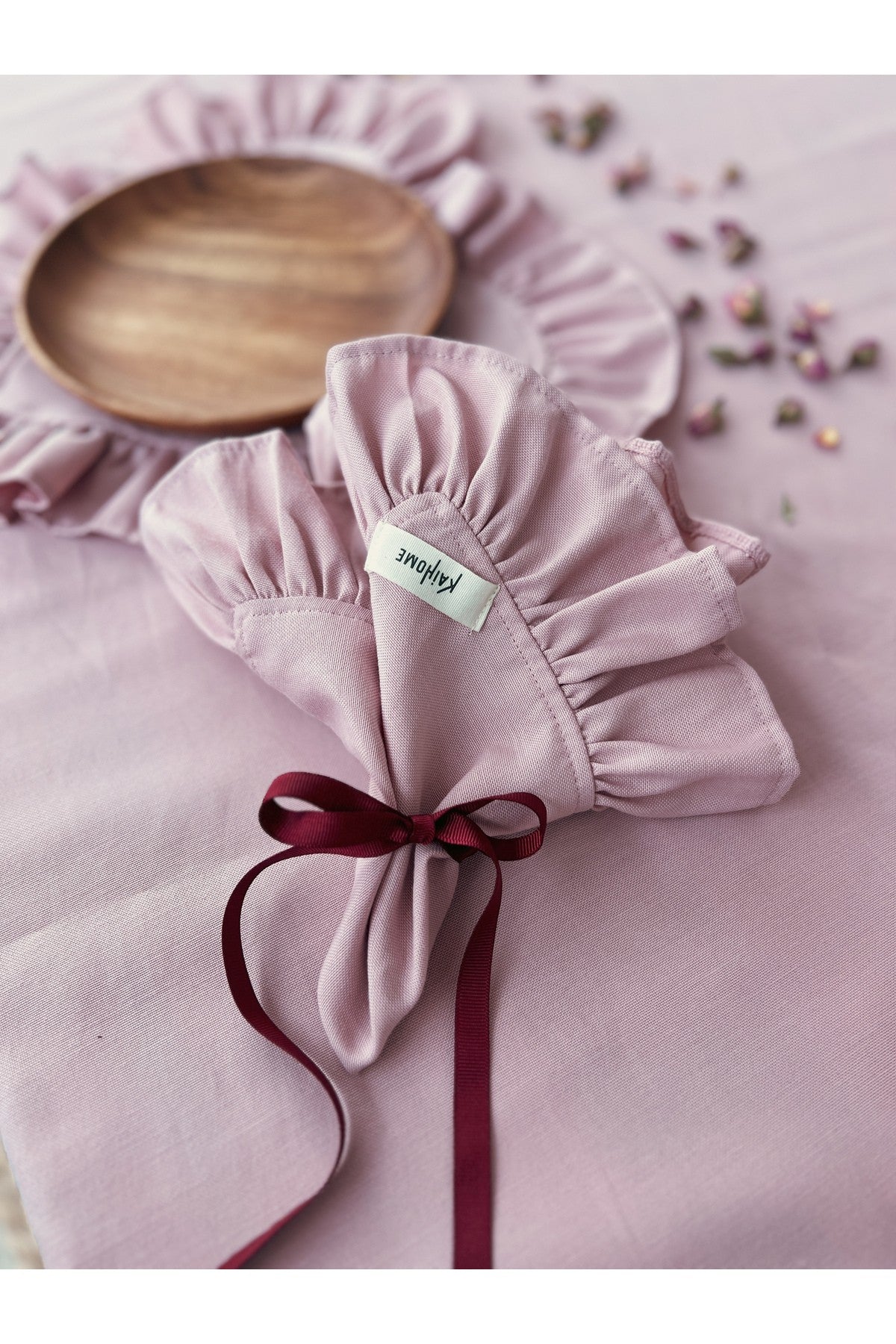 Rosy 4Lü Keten Kumaş Fırfırlı Peçete / Supla