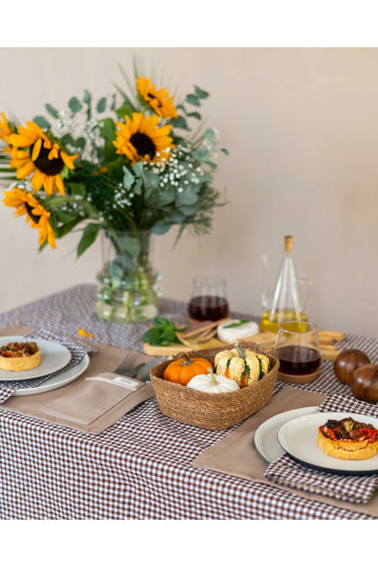 Madras Kahverengi Kareli Fırfırlı Masa Örtüsü / Piknik Örtüsü 160x220