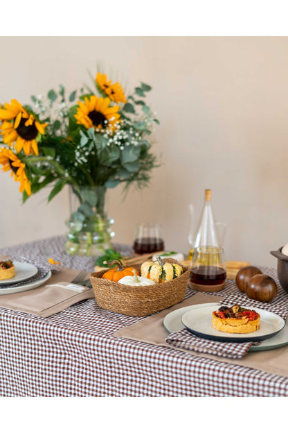 Madras Kahverengi Kareli Fırfırlı Masa Örtüsü / Piknik Örtüsü 160x220