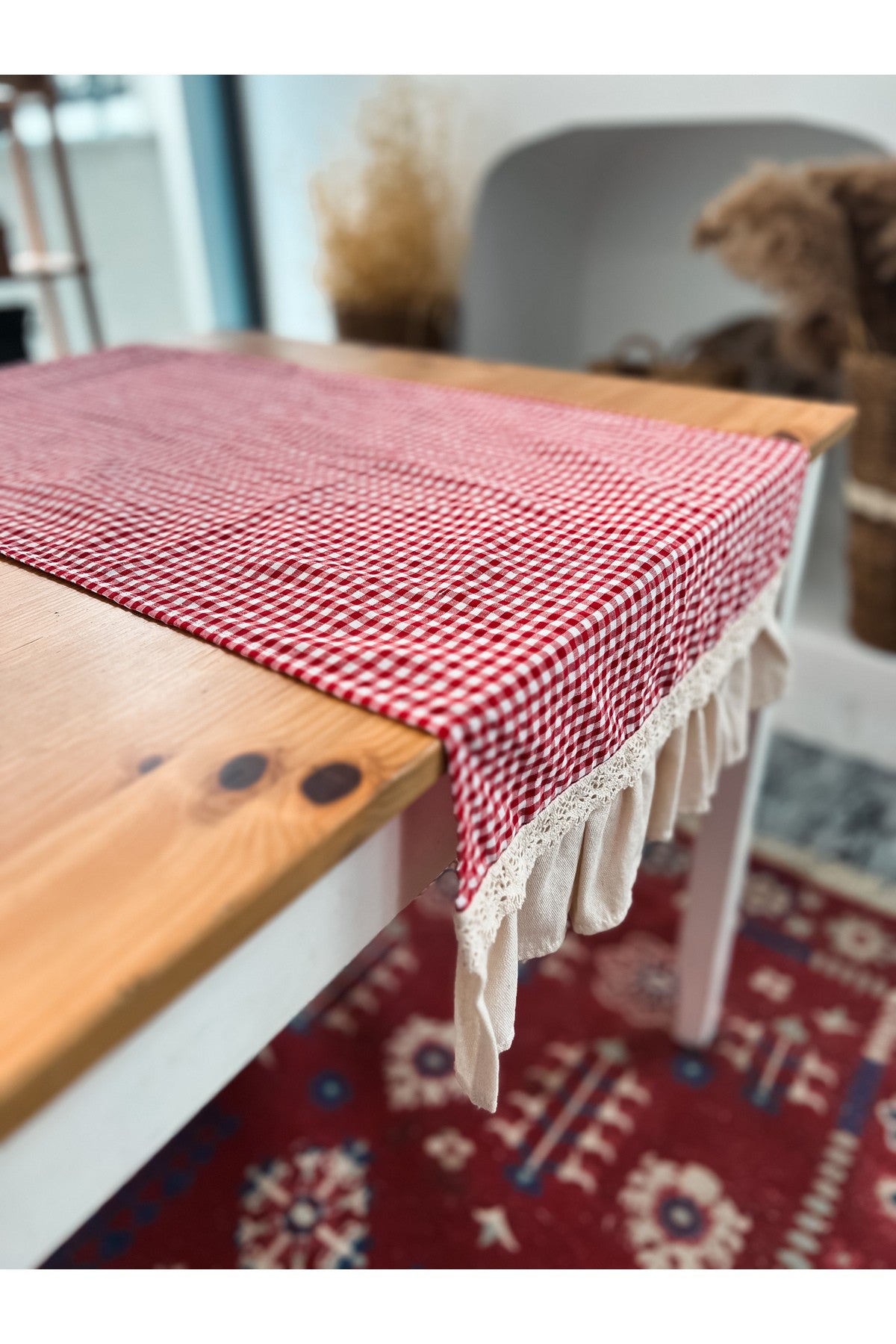 Natural Keten İki Yanı Fırfırlı Dikdörtgen Runner 40 X 120CM