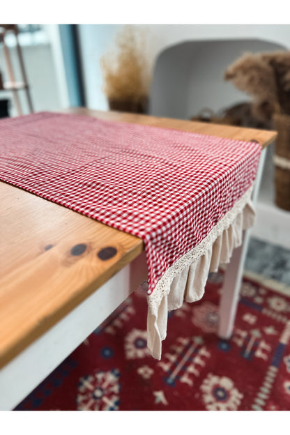 Natural Keten İki Yanı Fırfırlı Dikdörtgen Runner 40 X 120CM