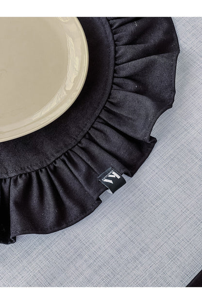 Lune Keten Fırfırlı Yuvarlak Supla / Amerikan Servis 6 ADET