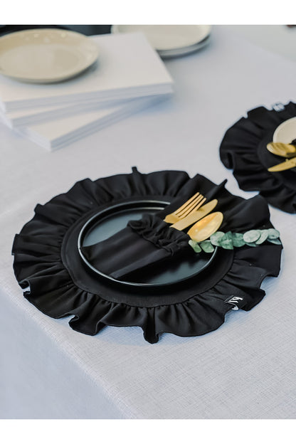 Lune Keten Fırfırlı Yuvarlak Supla / Amerikan Servis 6 ADET