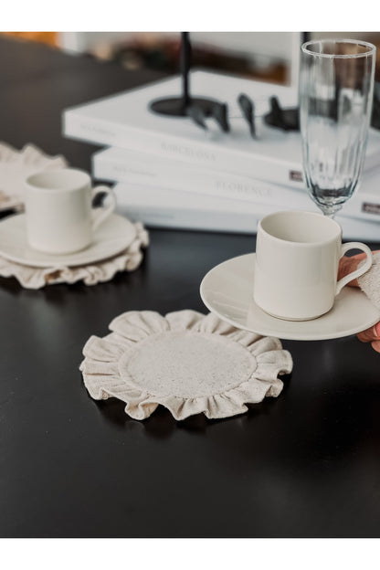 Ham Keten Fırfırlı Bardak Altlığı