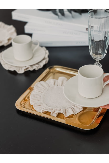 Ham Keten Fırfırlı Bardak Altlığı