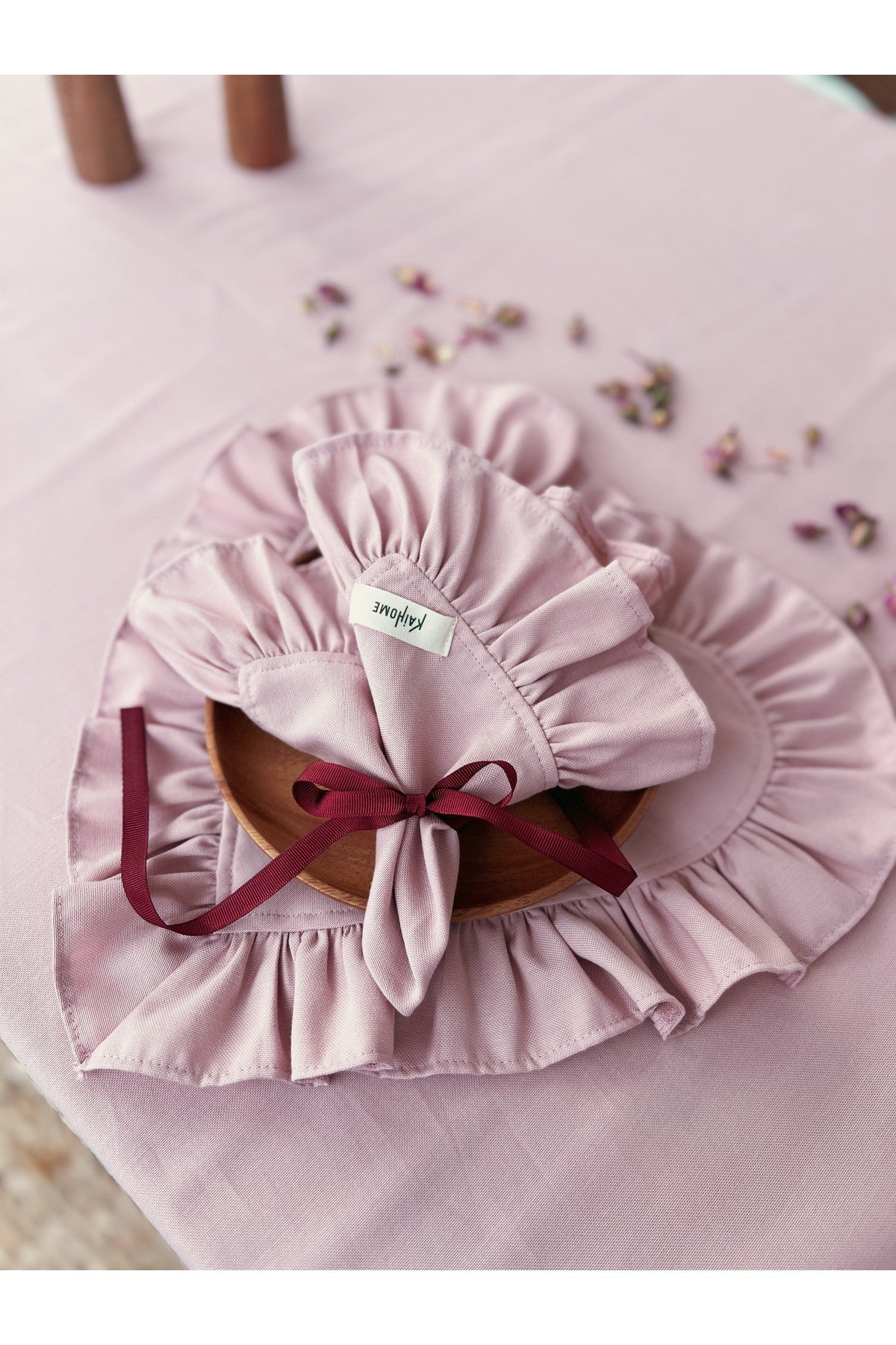 Rosy 4Lü Keten Kumaş Fırfırlı Peçete / Supla