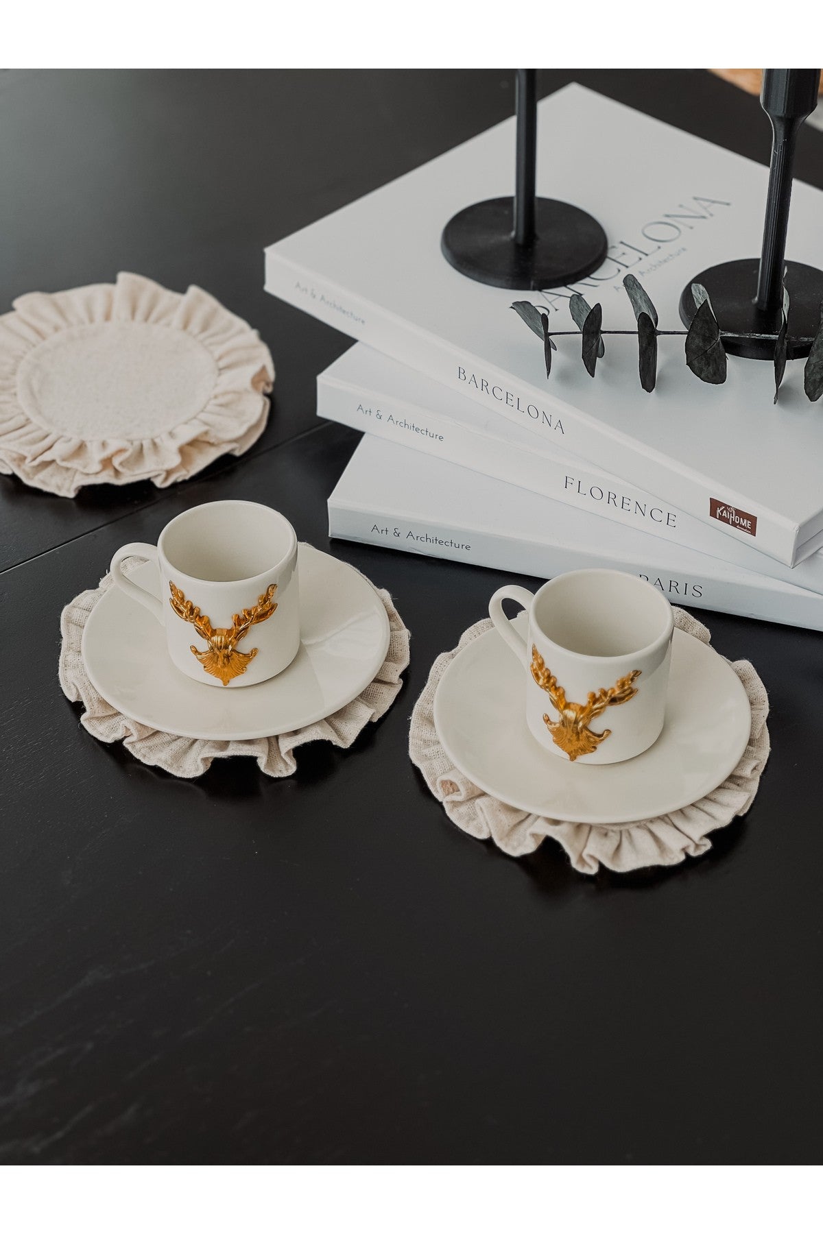 Ham Keten Fırfırlı Bardak Altlığı