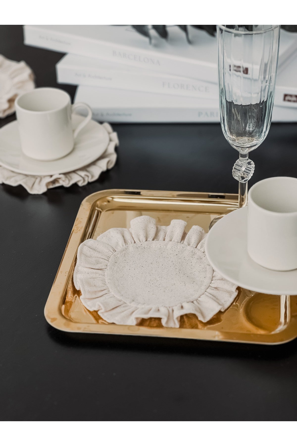 Ham Keten Fırfırlı Bardak Altlığı