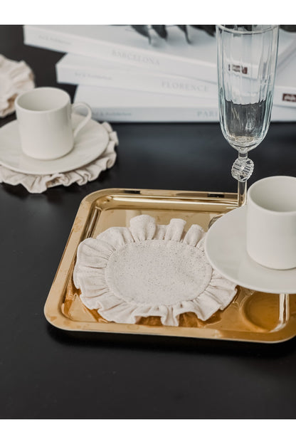 Ham Keten Fırfırlı Bardak Altlığı