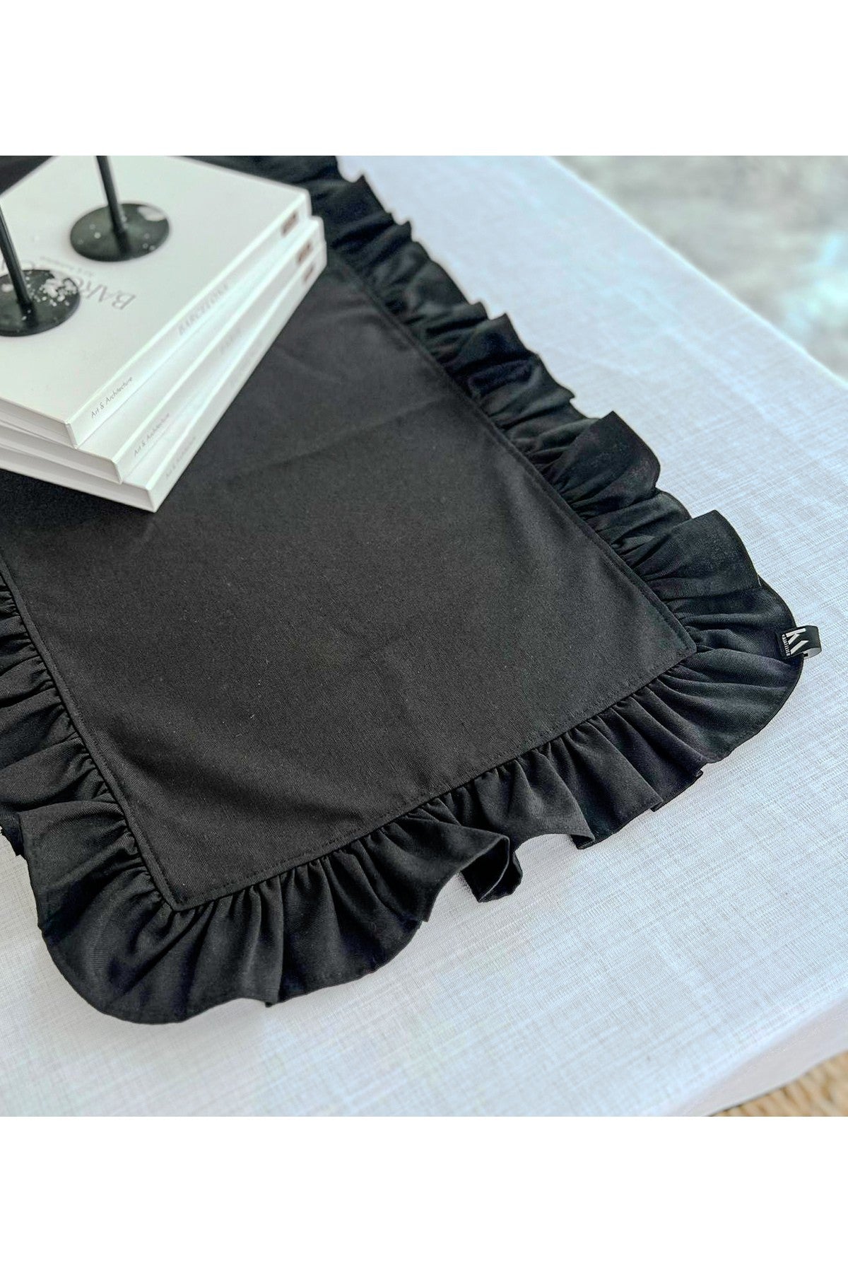 Luna Keten Heryeri Fırfırlı Dikdörtgen Runner 40X120CM