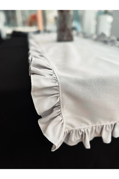 Moonlit Keten Heryeri Fırfırlı Dikdörtgen Runner