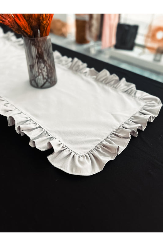 Moonlit Keten Heryeri Fırfırlı Dikdörtgen Runner