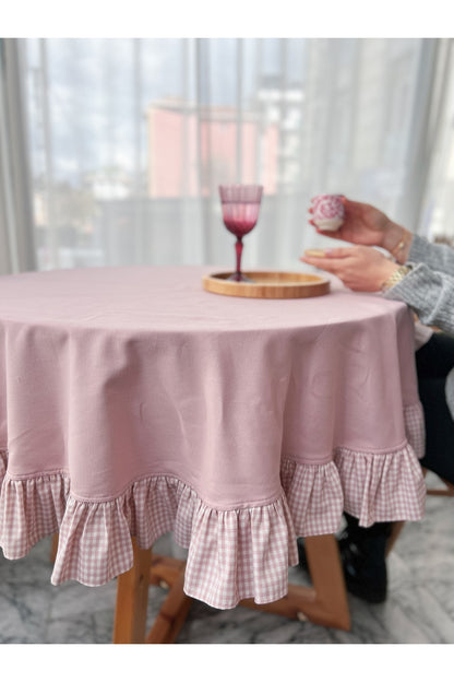 Rosy Keten Fırfırlı Yuvarlak Masa Örtüsü 100X100CM