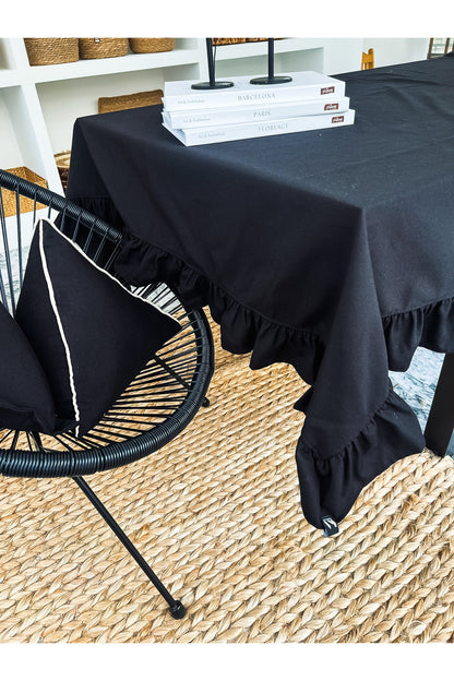 Luna Keten Fırfırlı Masa Örtüsü 100x100cm