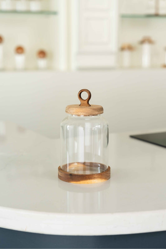 Akasya Kapak ve Akasya Altlık Detaylı Tekli Cam Kavanoz