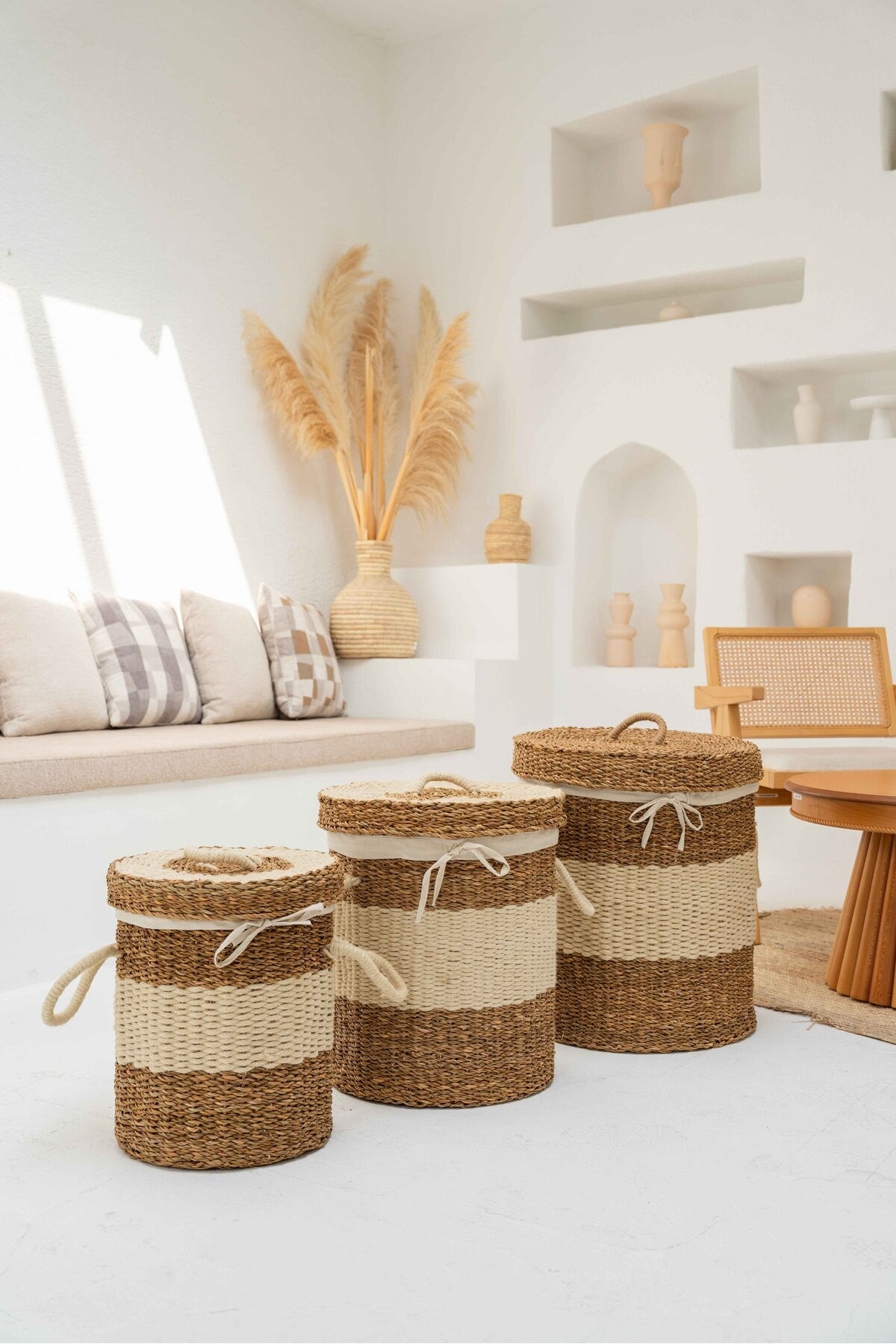 Hasır Kapaklı Ve Kulplu Çamaşır Küçük Sepeti/düzenleyici