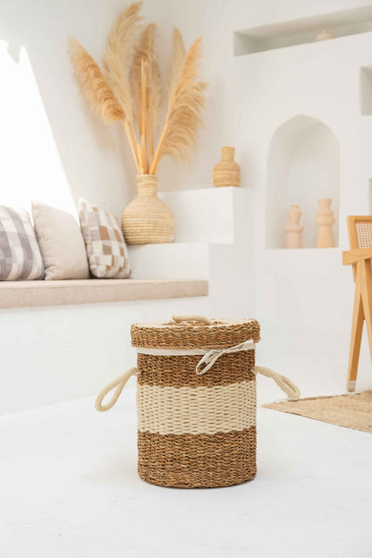 Hasır Kapaklı Ve Kulplu Çamaşır Küçük Sepeti/düzenleyici