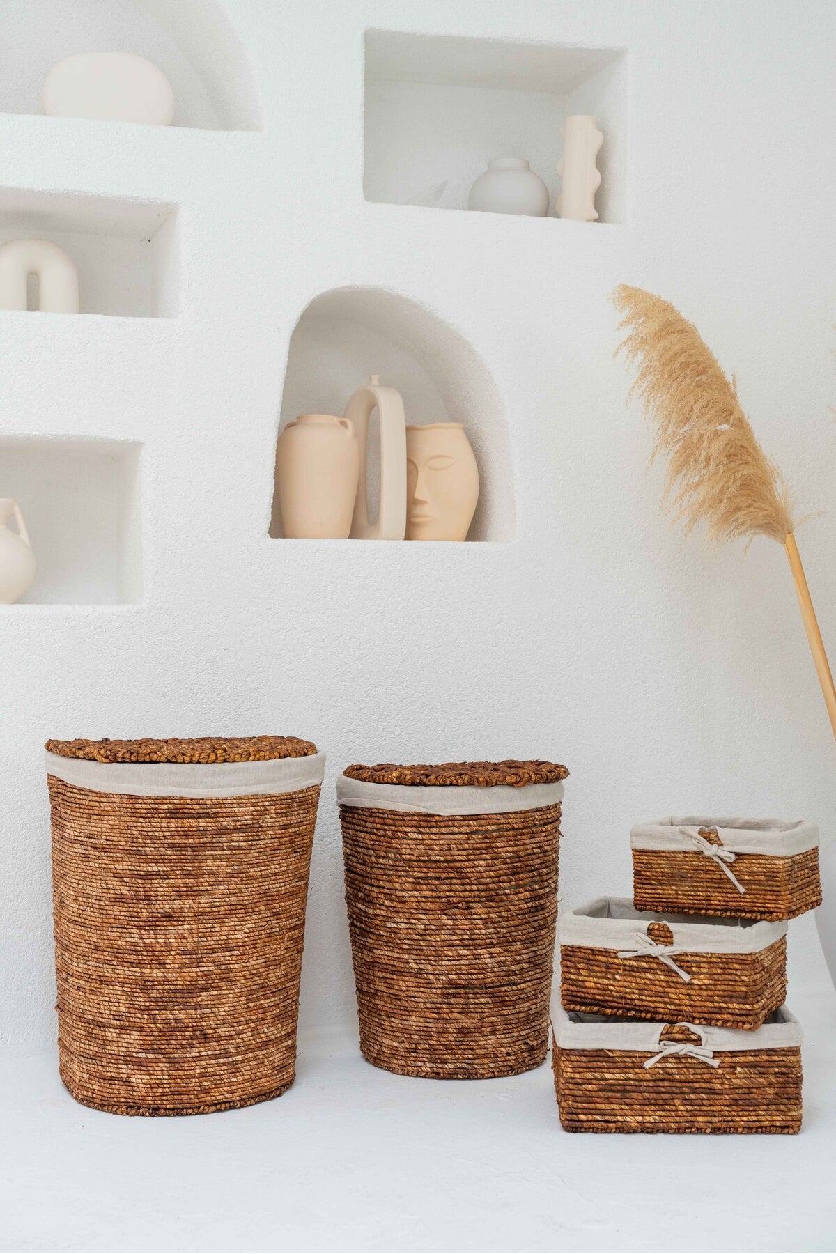 Hasır İç Korumalı Kapaklı D Model Büyük Boy Çamaşır Sepeti