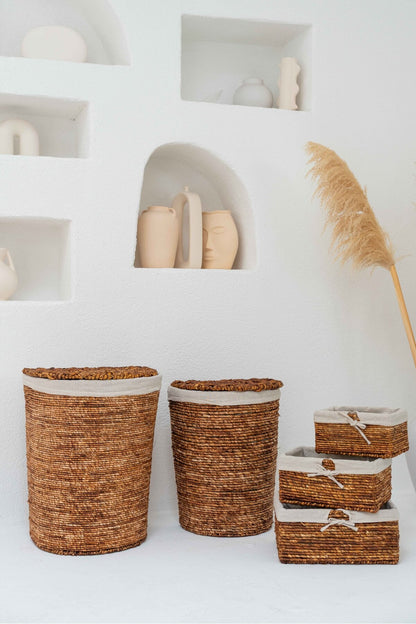 Hasır İç Korumalı Kapaklı D Model Büyük Boy Çamaşır Sepeti