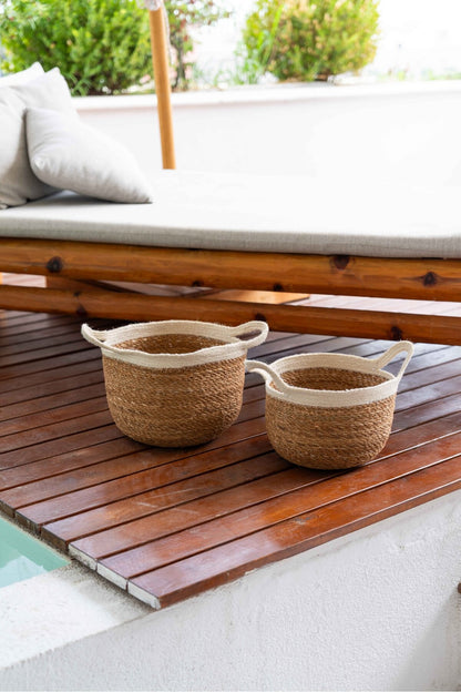 Dekoratif Çok Amaçlı 4lü Hasır Sepet/Saksılık/Düzenleyici