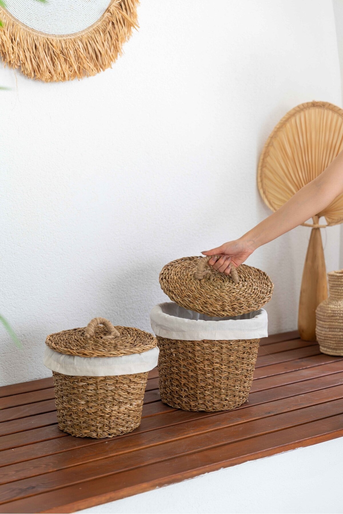 2Li Hasır Yuvarlak İç Korumalı Sebzelik / Patates Soğan Sepeti