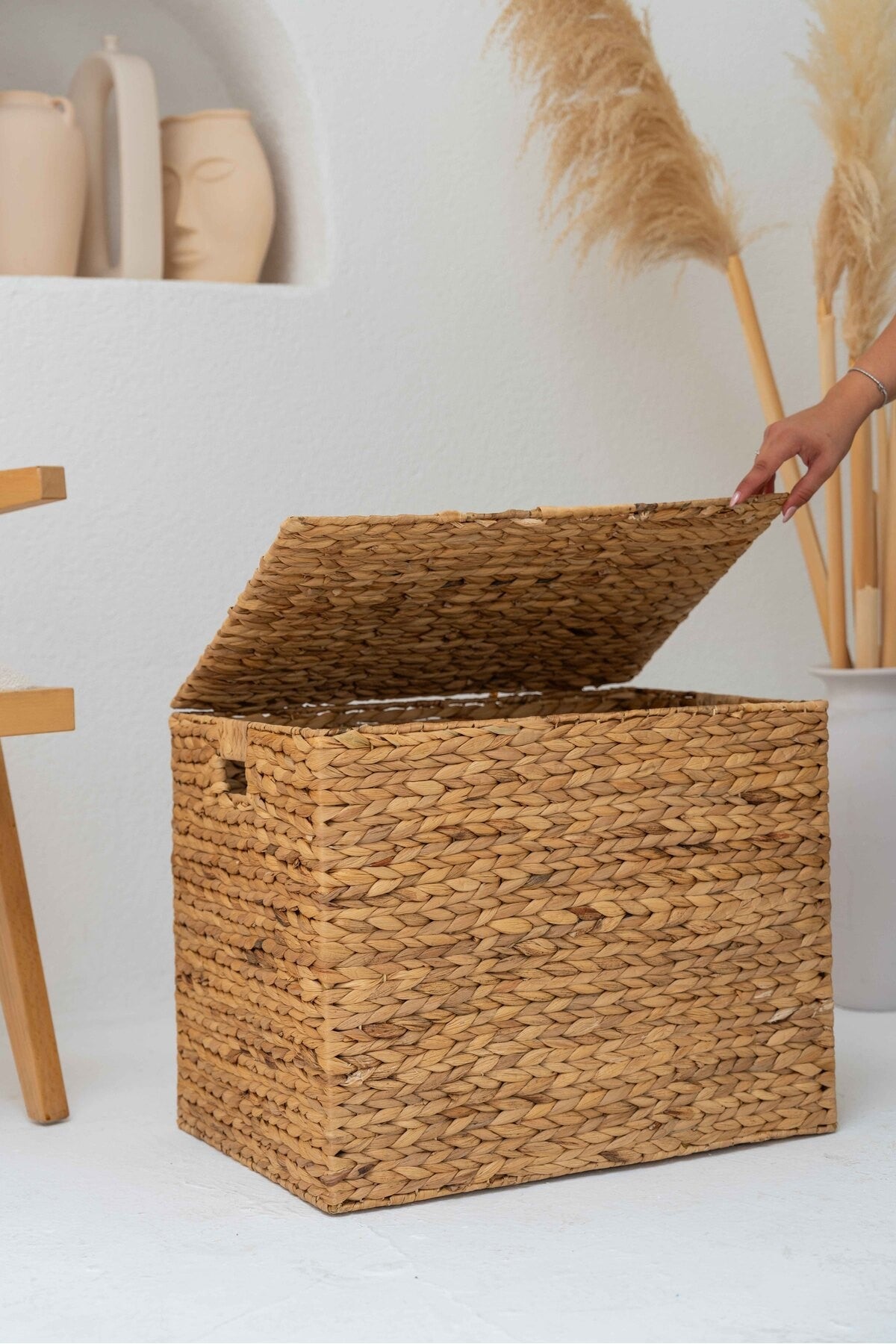 Hasır Su Sümbülü Kapaklı Sandık Model Düzenleyici/organizer/çamaşır Sepeti