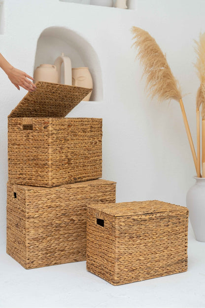 Hasır Su Sümbülü Kapaklı 46x29x34 Boy Sandık Düzenleyici/Organizer/Çamaşır Sepeti/Oyuncak Sepeti