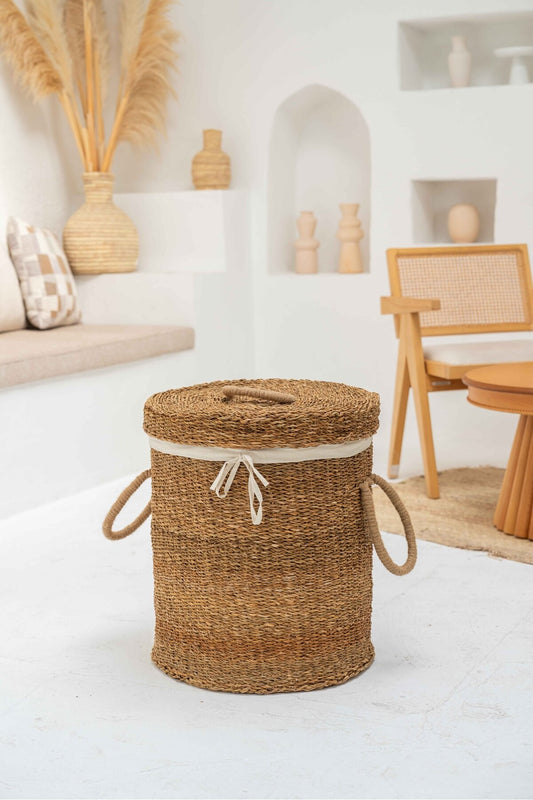 Hasır Kapaklı Ve Kulplu Orta Boy Çamaşır Sepeti/düzenleyici Naturel