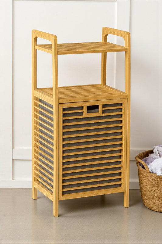 Vita 2 Raflı Bambu Kirli Sepeti , Çamaşır Sepeti Banyo Dolap Organizer