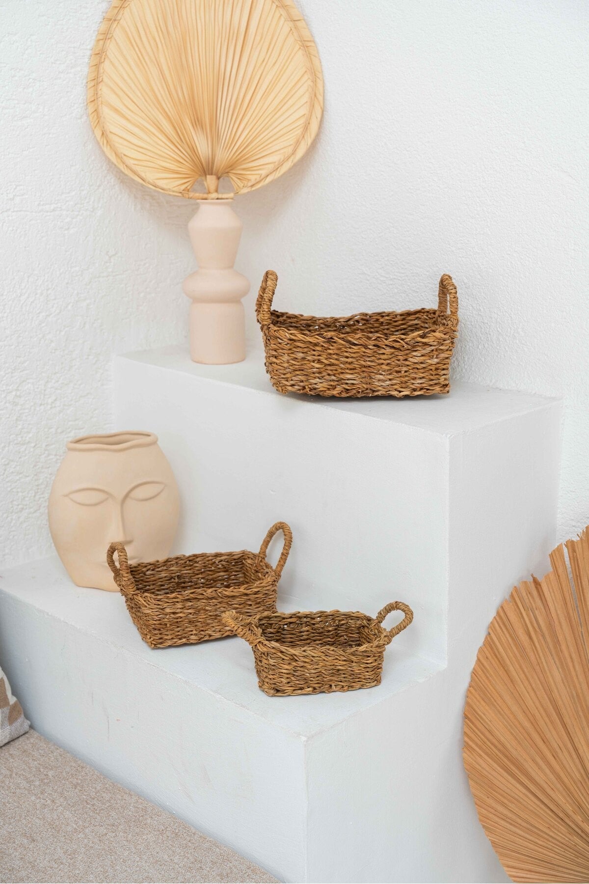 Hasır Dikdörtgen Seagrass 3lü Sepet/Düzenleyici/Banyo Düzenleyici