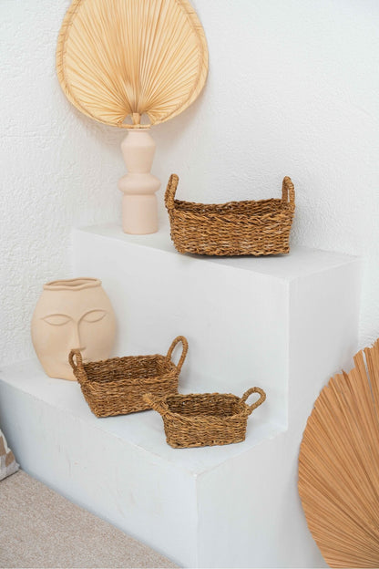 Hasır Dikdörtgen Seagrass 3lü Sepet/Düzenleyici/Banyo Düzenleyici