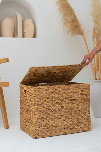 Hasır Su Sümbülü Kapaklı Sandık Model Düzenleyici/organizer/çamaşır Sepeti