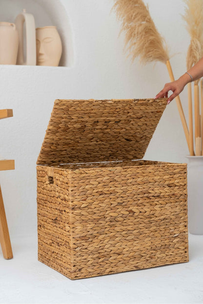 Hasır Su Sümbülü Kapaklı Sandık Model Düzenleyici/organizer/çamaşır Sepeti