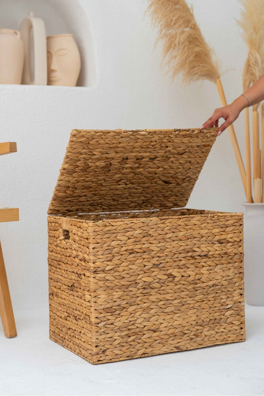 Hasır Su Sümbülü Kapaklı Sandık Model Düzenleyici/organizer/çamaşır Sepeti