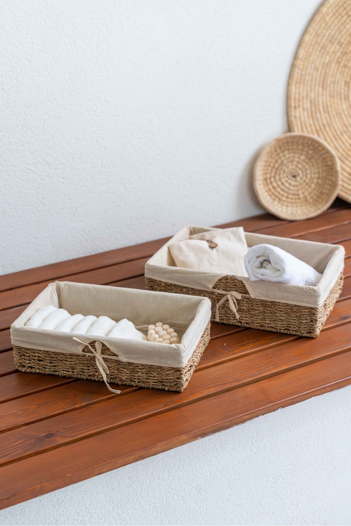 Iç Korumalı 2li Hasır Sağlam Dikdörtgen Sepet/düzenleyici/banyo Düzenleyici