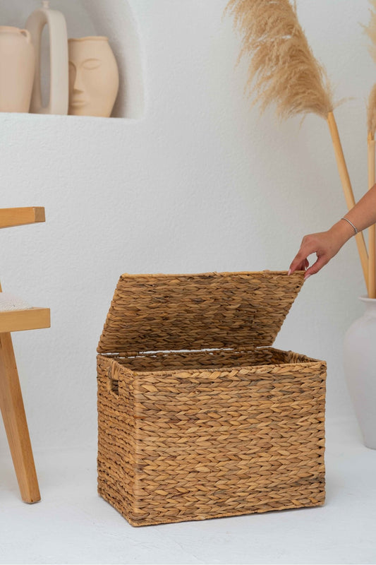 Hasır Su Sümbülü Kapaklı Sandık Model 55x38x43 Boy Düzenleyici/Organizer/Çamaşır Sepeti