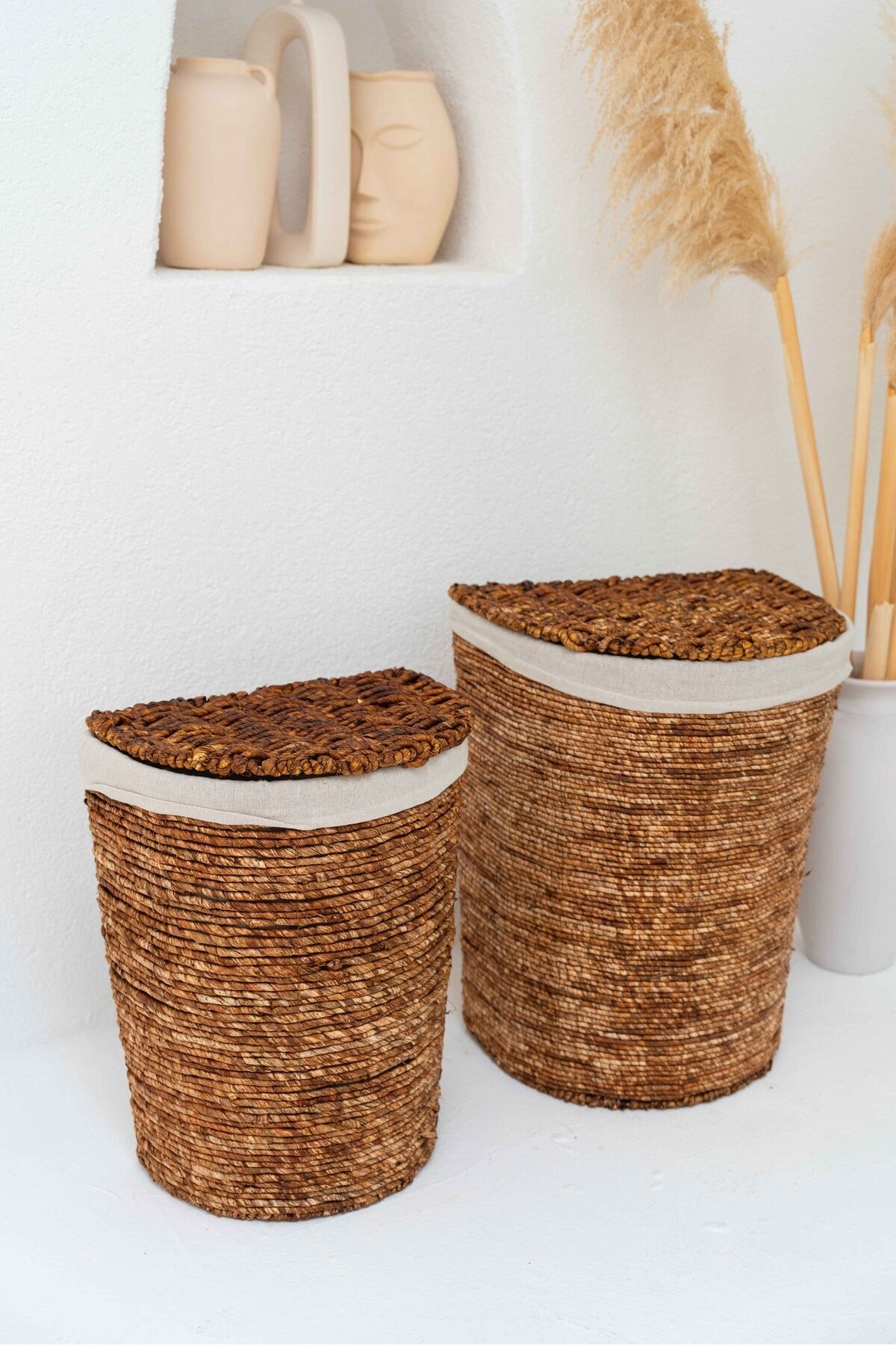 Hasır İç Korumalı Kapaklı D Model Büyük Boy Çamaşır Sepeti