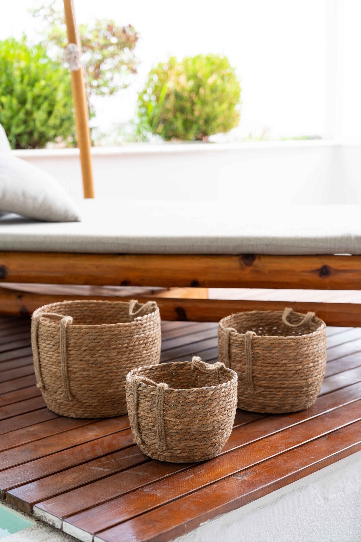 Dekoratif Çok Amaçlı 3lü Hasır Sepet/saksılık/düzenleyici Natural