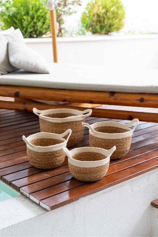 Dekoratif Çok Amaçlı 4lü Hasır Sepet/Saksılık/Düzenleyici